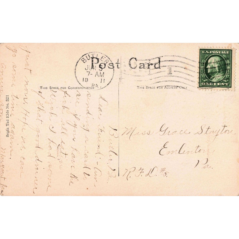 Tom Yad Comic Postcard 1911 Winged Child Angel Dog Aeroplane Butler PA RPPC - Picture 2 of 2